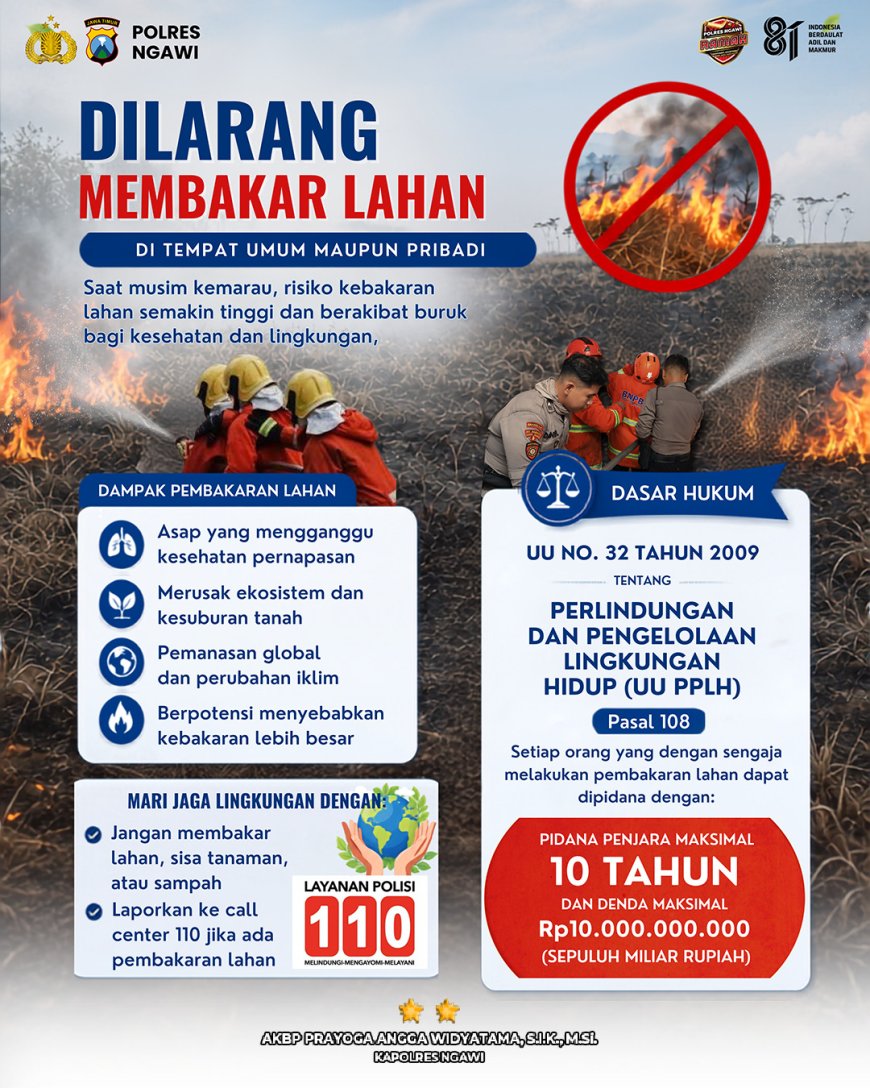 Polres Ngawi Keluarkan Maklumat Terkait Karhutla, Larang Keras Buka Lahan dengan Dibakar